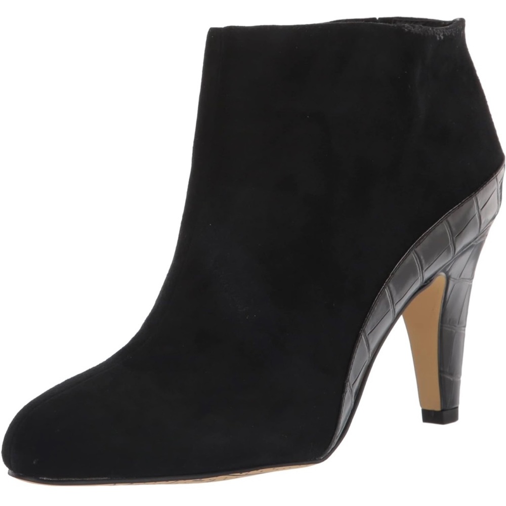 Bella Vita Women's Brennan Bootie Ankle Boot, Black Kidsuede Leather/Croco, 9